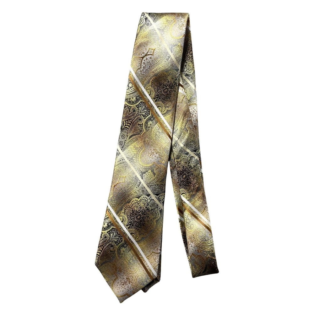 Van Heusen Tie Mens One Size Gold Paisley Classic Width Jacquard Silk Necktie